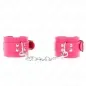 Preview: Pink leather handcuffs with silver chain and buckles.