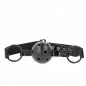 Preview: Black ball gag with adjustable strap and metal rings, on a white background.