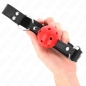 Preview: KINK - ATMUNGSAKTIVER BALL 4 CM KNEBEL MIT DOPPELNIET LEDER 62,5 x 2,5 CM VERSTELLBAR 42-58 CM
