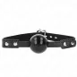 Preview: Black ball gag with adjustable leather strap and silver studs on a white background.