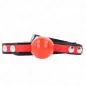 Preview: Red ball gag with black and red strap, silver rivets, on a white background.