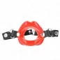 Preview: Red gag with black strap and metal rings, on a white background.
