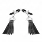 Preview: Two black tassels with metal clips on a white background.