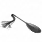 Preview: Black leather whip with fringes and oval handle on a white background.