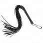 Preview: Black whip with many straps and a handle with a loop, on a white background.