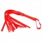 Preview: Red whip with multiple straps and a handle, on a white background.