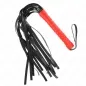 Preview: Black whip with red handle and several straps, on a white background.