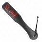 Preview: Black leather paddle with red lettering "SLAVE" and black loop on the handle.