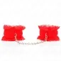 Preview: Red lace handcuffs with chain on a white background.