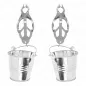 Preview: Two silver metal tongs with small buckets hanging from them against a white background.