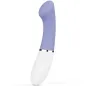 Preview: Purple and white vibrator with a curved head and controls on the handle.