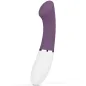 Preview: Purple and white vibrator with a curved design and controls on the handle.