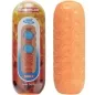 Preview: Two orange, textured cylinders, one with packaging and product details, the other without.