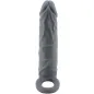 Preview: Grauer, strukturierter Dildo mit Ring am Ende, aufrecht stehend vor weißem Hintergrund.