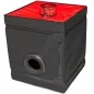 Preview: Schwarze Box mit rotem Deckel und runder Öffnung an der Seite.