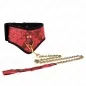 Preview: Rotes Halsband mit goldener Kette und floralem Muster auf weißem Hintergrund.