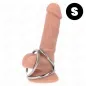Preview: Silicone dildo with two metal rings, size S, on a white background.