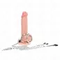 Preview: A dildo with a metal cage and chains on a white background.