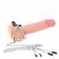 Preview: Triple Chrome Metal Penis Ring 3cm to 4.5cm with 26cm Metal Chain and Breast Clamps – Kink