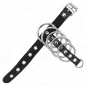 Preview: Leather penis ring with closure strap, 21 x 2 cm, and 5 metal rings ranging from 3 cm to 4 cm – Kink