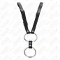 Preview: Double metal penis ring, 3.8cm to 5cm, with leather straps, 112cm – Kink
