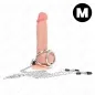 Preview: A dildo with metal rings and chains, on a white background.