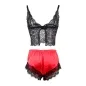 Preview: Lässige Seidennachthemd + Spitzenhose Schwarz/Rot S/M – Subblime