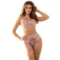 Preview: Bra + Panties with Garter Belt, Floral Design, Blue, L/XL – Subblime