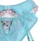Preview: Bra + Panties with Garter Belt, Floral Design, Blue, L/XL – Subblime