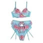 Preview: Bra + Panties with Garter Belt, Floral Design, Blue, L/XL – Subblime