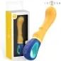 Preview: Yellow vibrator with blue handle next to packaging with viewing window, brand "intense".