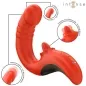 Preview: Red vibrator with multiple modes, curved design, buttons on the base, brand name "intense" in the upper right corner.