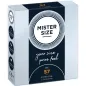 Preview: Packaging of Mister Size condoms, size 57, extra fine, 3 pieces, with slogan "your size, pure feel".