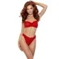 Preview: Woman in red lace underwear posing against a white background.