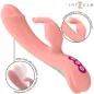 Preview: Rosa Vibrator mit Klitorisstimulator und Bedienelementen, Markenname "Intense", hervorgehobene Funktionen in Kreisen.