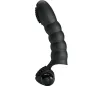 Preview: Black, curved massage device with a ribbed surface and rollers at the bottom.