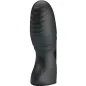 Preview: Black, ribbed silicone massager with textured handle and ergonomic design.