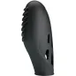 Preview: Black silicone oven mitt with ribbed handle and ventilation slots, side view.