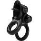 Preview: Black silicone cock ring with two rings and textured top, designed for extra stimulation.