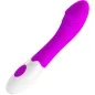 Preview: Purple and white vibrator with a curved design and controls on the handle.