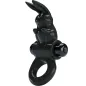 Preview: Black ring with a rabbit figure, shiny and modern design.