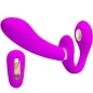 Preview: Lila Vibrator mit Fernbedienung, geschwungenes Design, goldene Akzente.