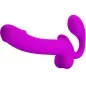 Preview: Lila Doppeldildo mit gebogenem Ende und strukturiertem Design.