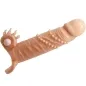 Preview: Silikon-Dildo mit Noppen und strukturiertem Design, beige, mit rosa Akzent an der Basis.