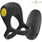 Preview: Black vibrating ring with yellow button and remote control, brand "intense".