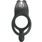 Preview: Black silicone ring with integrated vibrator and on/off switch, top view.