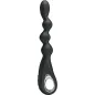 Preview: Black, ribbed silicone sex toy with ergonomic handle and multiple balls.