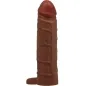Preview: Brown, textured dildo with a red tip, standing on a white background.