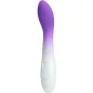 Preview: Purple and white vibrator with a curved shape and two buttons on the handle.