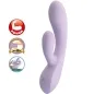 Preview: Purple vibrator with two arms, power symbol, super soft silicone, flexible, on/off switch on the bottom.